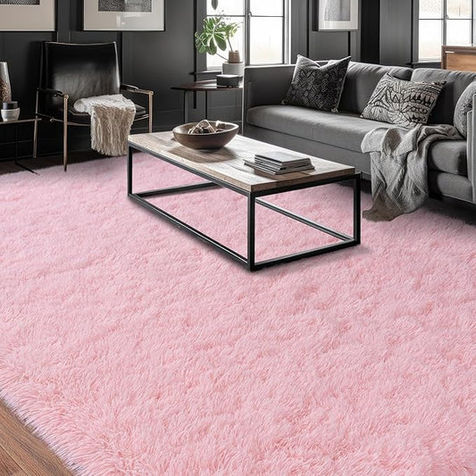 Super Fluffy 8x10 Rugs for Living Room, Modern Shag Pink Area Rugs, Soft and Cozy Plush Large Under Bed Carpet for Kids, Girls Boys and Teens Decorations for Bedroom Dorm Nursery Classroom