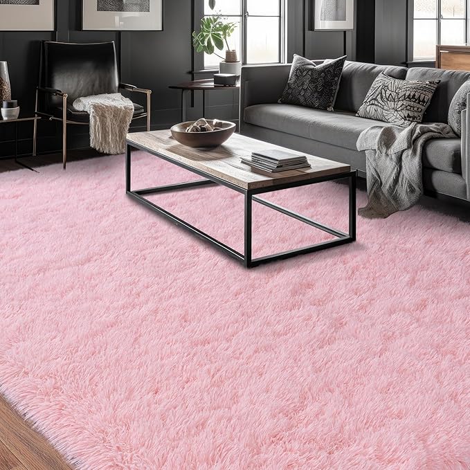 Super Fluffy Rug for Bedroom, Modern Shag Pink Area Rugs, Soft and Cozy Plush Carpet for Kids,Girls Boys and Teens Decorations for Living Room Dorm Nursery Classroom, 4x6 Feet