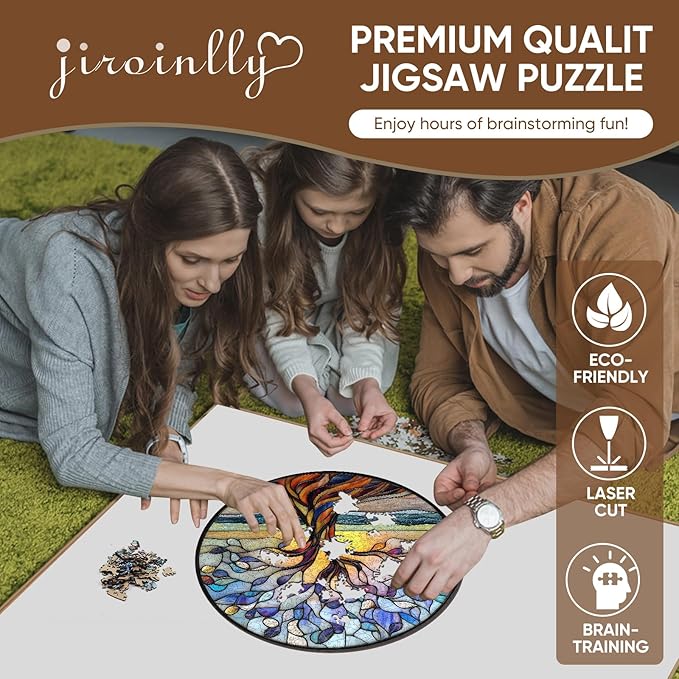 Wooden Puzzle for Adults - 3D Tree of Life Wooden Jigsaw Puzzles 500 Piece, Unique Shaped Challenging Puzzles, Exquisite Packaging, Best Gift Toys for Family Friends 16.5x16.5 in