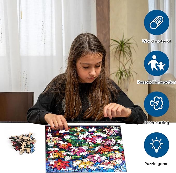 Puzzles for Adults, Glass Lotus Wooden Puzzles 200 Pieces, 5MM Thick Unique Shaped Flower Jigsaw Puzzles Birthday Gifts for Kids Family Game 11.2 * 11.2inch
