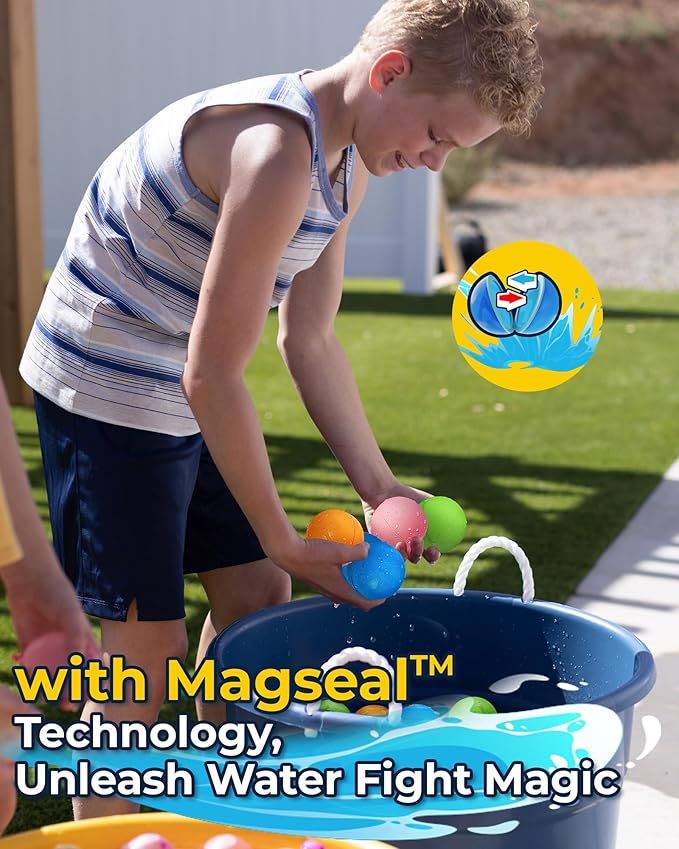 Magnetic Reusable Water Balloons for Kids, Refillable Water Balls Quick Fill for Pool, Outdoor Games for Beach, Summer Toys for Kids 4-10 (20Pack)