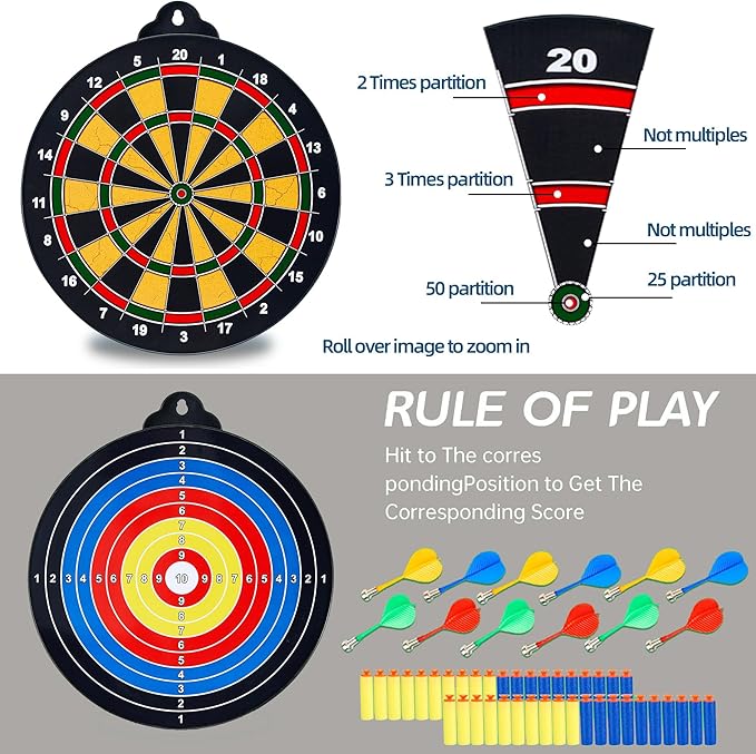 Magnetic Dart Board for Kids, Double-Sided Dart Board Set with 2 Toy Guns, 32 Dart Bullets, Excellent Indoor Game and Party Games, Magnetic Dart Board Game Toys Gifts for Kids Adults Boys Girls