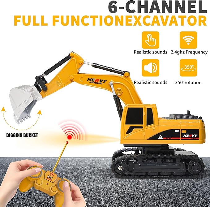 Remote-Control-Excavator and Dump-Truck - Kids-Play- Construction-Engineering-Vehicles Toy Set with Crane Mixer,Realistic Lights and Sounds,Christmas Birthday Gifts for Boys Girls Ages 3-12+