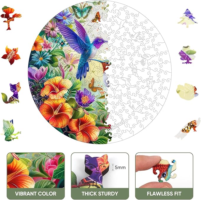 Colorful Hummingbird 500 Pieces Wooden Jigsaw Puzzles for Adults with Unique Shapes Fun Challenging Birds Puzzles for Kids and Couples on Birthday,Children's Day,Christmas, 16.7"x 16.7"