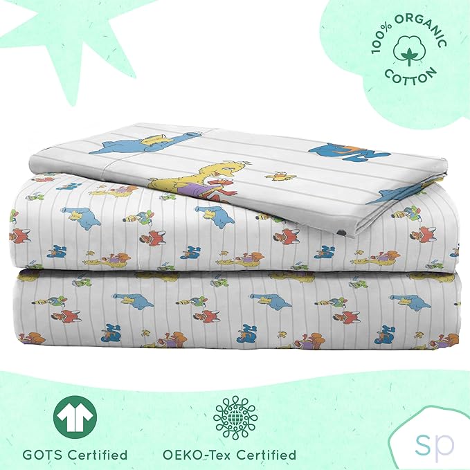 Saturday Park Sesame Street Twin Sheet Set - Elmo and Cookie 3 Piece 100% Organic Cotton Sheets with Pillow Cover - GOTS & Oeko-TEX Certified