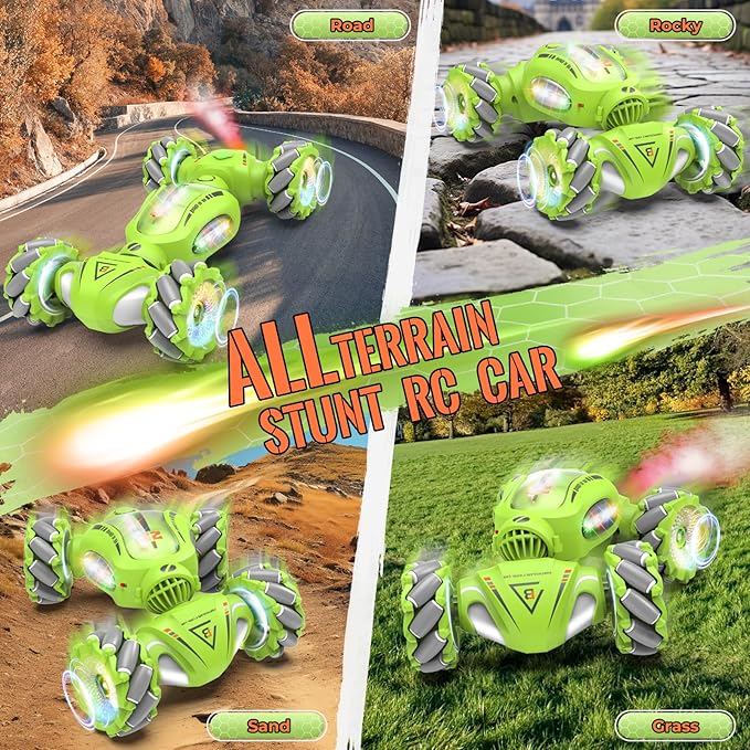 Gesture Sensing RC Stunt Car Toys Gifts for 6-8 8-12 Kids, 2.4Ghz 4WD Hand Controlled RC Car with Light & Music & Spray, Double-Sided 360° Rotating Birthday for Boys