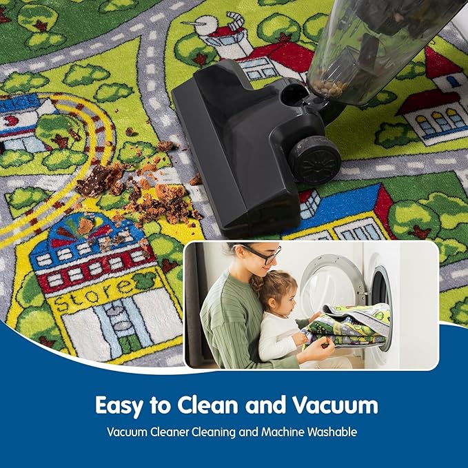 Booooom Jackson Kids Play Mat - Soft, Non Slip Race Car & Train Rug, Washable Area Rug for Bedroom, Playroom, Preschool