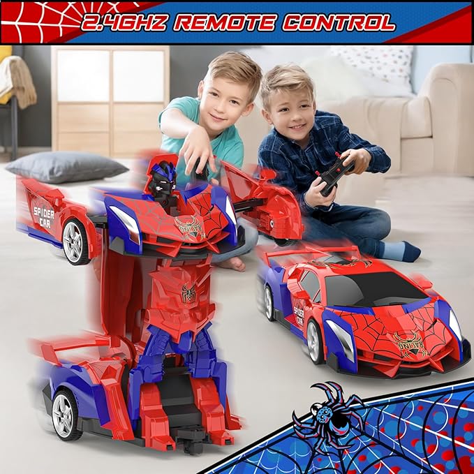 BLUEJAY Transform Rc Cars for Boys 4-7 8-12, 2.4Ghz Remote Control Car 1:18 Scale Transforming Robot, One-Button Deformation 360° Rotation Car Toy Gifts for Boys 3-5