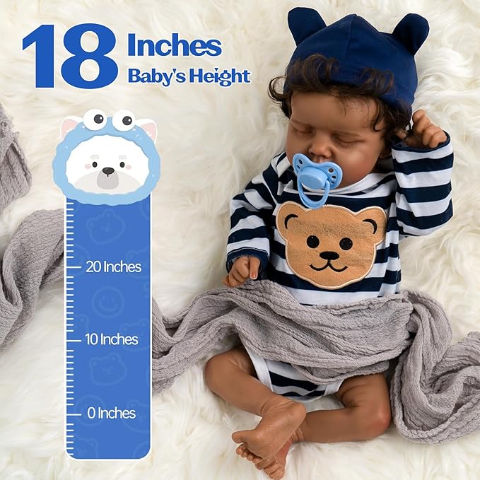 Jirachi Lifelike Reborn Baby Dolls Black-18 Inch Black American Realistic Baby Dolls Newborn Baby Boy with Toy Accessories Gift for Kids Age 3