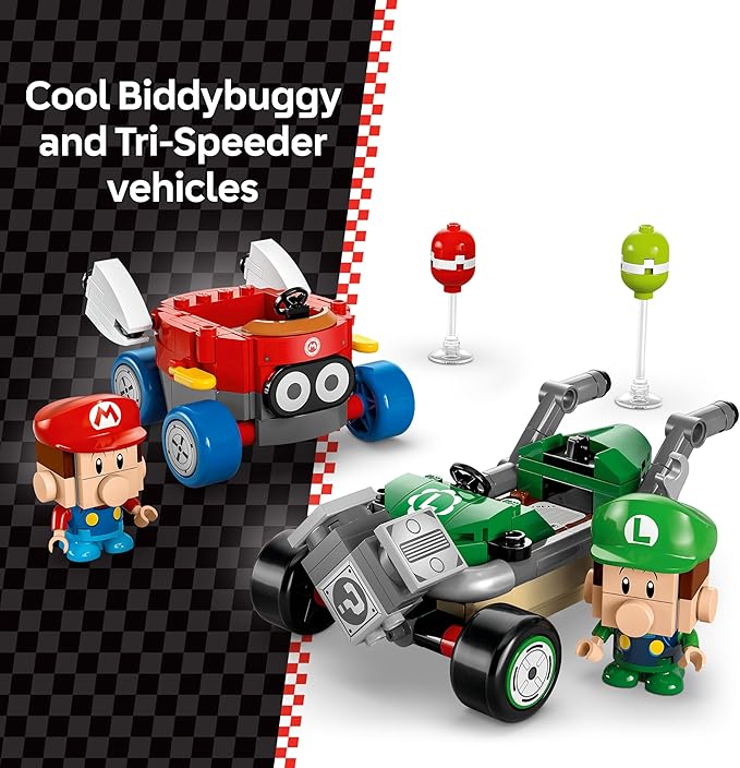 LEGO Super Mario: Mario Kart Baby Mario vs. Baby Luigi - Collectible Toy Building Set for Kids, Boys and Girls, Ages 8+ - Nintendo Mario Kart Toy for Fans - Gift Idea for Birthdays - 72034