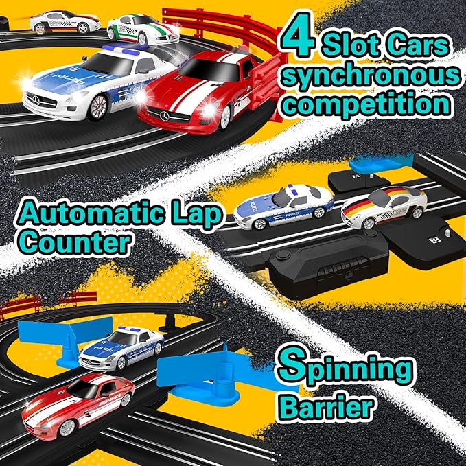 AGM MASTECH Slot Car Race Track Sets with 4 Exquisite Slot Cars, Battery or Electric Car Track, 2 Controllers, Lap Counter, Gift Toys for Boys and Girls Age 4 5 6 7 8-12