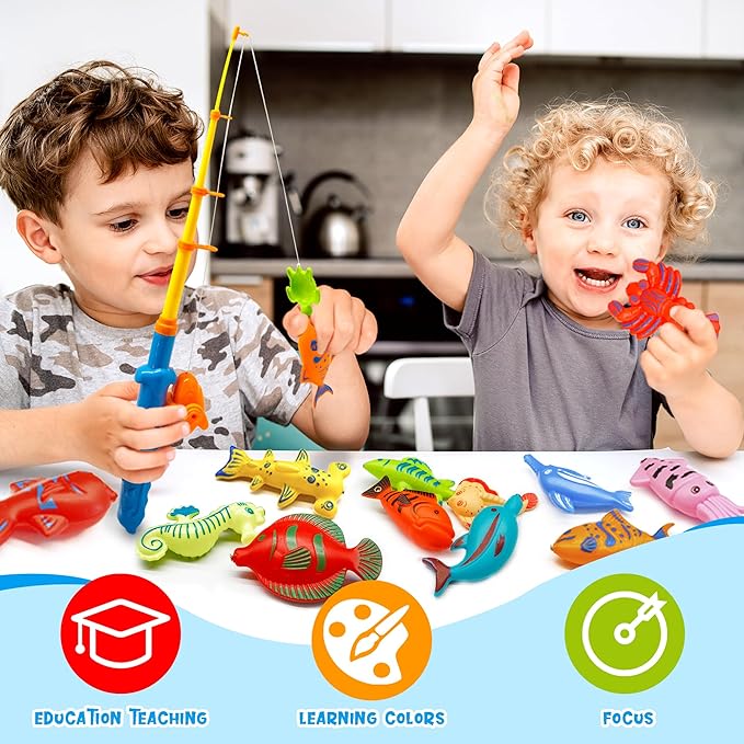 Kiditos 46PCS Magnetic Fishing Bath Toys Game Set,Swimming Fish Toys for Bathtub,Water Table Bathtub Toys for Toddlers Kids Age 3-6, Pool Toys for Pretend Play&Education Teaching&Learning Colors