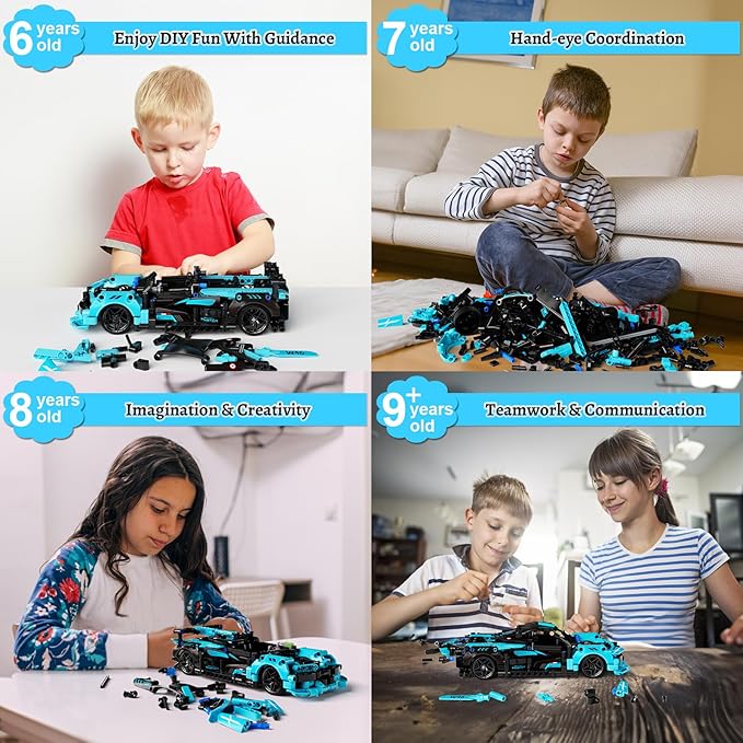 STEM Remote Control Car Building Kit Toys for Kids Age 8-12 with 2in1 STEM Robots Building Set Remote & APP Controlled Car/Robot, RC Car Toy Set for Boys Girls 466 Pcs (Dark Cyan)