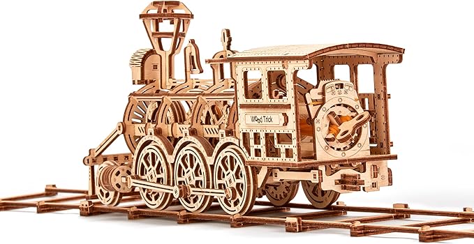 Wood Trick Wooden Train Toy Set with Railway - Mechanical Locomotive Train Model Kit - 3D Wooden Puzzle Puzzle for Adults and Kids, Best DIY Toy