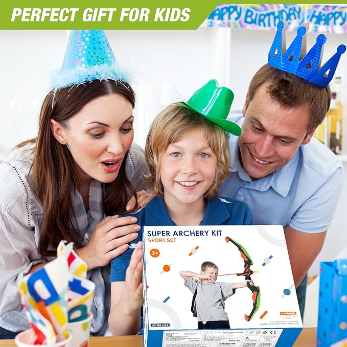 Bow and Arrow for Kids, LED Light Up Archery Set with 12 Suction Cup Arrows, 1 Standing Target, 3 Score Targets & 1 Quiver, Indoor Outdoor Sport Gifts for Boys Girls Ages 4-12, Green