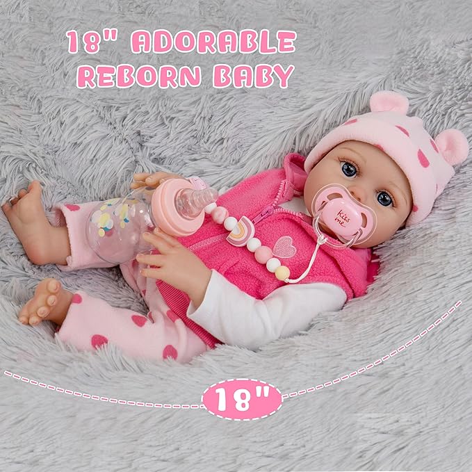 Milidool Lifelike Reborn Baby Doll 18 in Full Body Soft Vinyl Realistic Baby Girl,Poseable Anatomically Baby Dolls That Look Real Girls Babies Realistic Baby Dolls Girl Newborn Toddler for Kids Age 3+