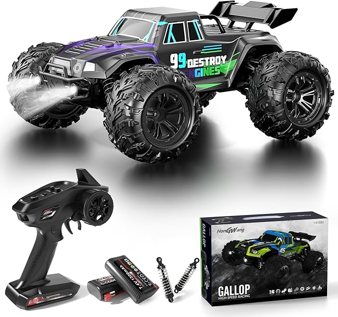 1:16 Scale Fast RC Cars, Max 35km/h Offroad RC Truck, High Speed Remote Control Car 4WD Jump RC Monster Truck with 2 * 1300MAH Batteries, All Terrain RC Truggy for Boys and Adults