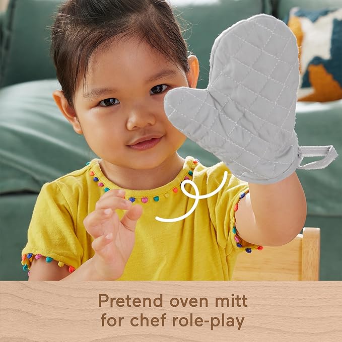 Fisher-Price Wood Kitchen Pretend Play Toy Pots & Pans Set, 19-Piece Playset Wooden, Metal & Fabric for Preschool Kids Ages 3+ Years