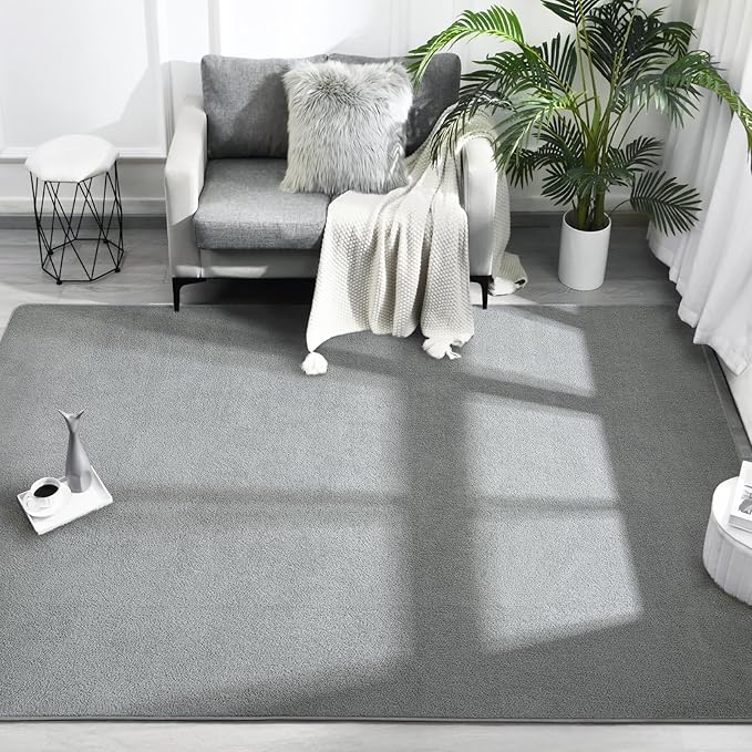 FlyDOIT Area Rugs for Bedroom Living Room, 7x10 Grey Super Soft Comfy Thickened Memory-Foam Indoor Carpets, Modern Aesthetic Minimalist Carpet for Boys Girls Adults Apartment Nursery Home Décor