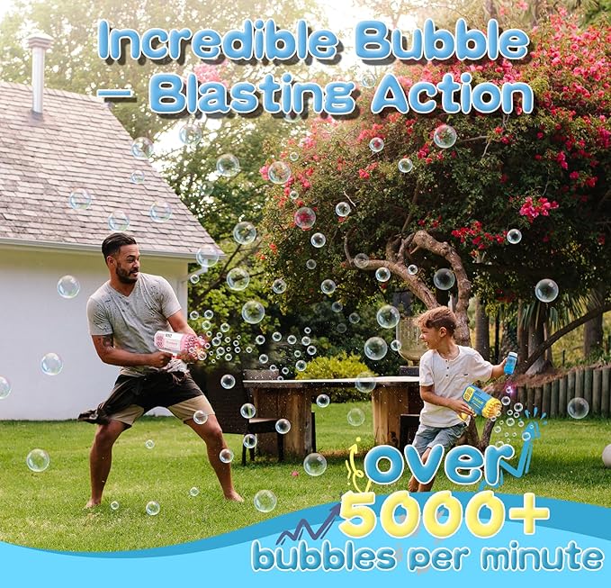 2 Bubble Gun with 2 Bottles Refill Solution for Kids, 40-Hole Light Up Rocket Bubble Machine for Toddlers 1-3, Bubble Blaster Maker, Party Favors Toys for Boys Girls 4-8 Birthday Gifts