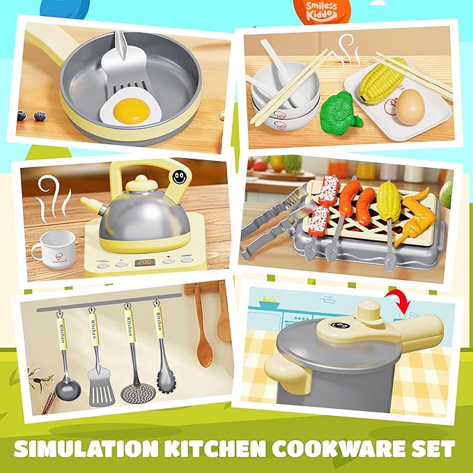 Play Kitchen Playset for Kids, Toy Kitchen Pretend Play Food BBQ Sets for Girls and Boys Age 3+, Play Kitchen Accessories with Play Pots Pans Vegetables, Birthday Gift for Children