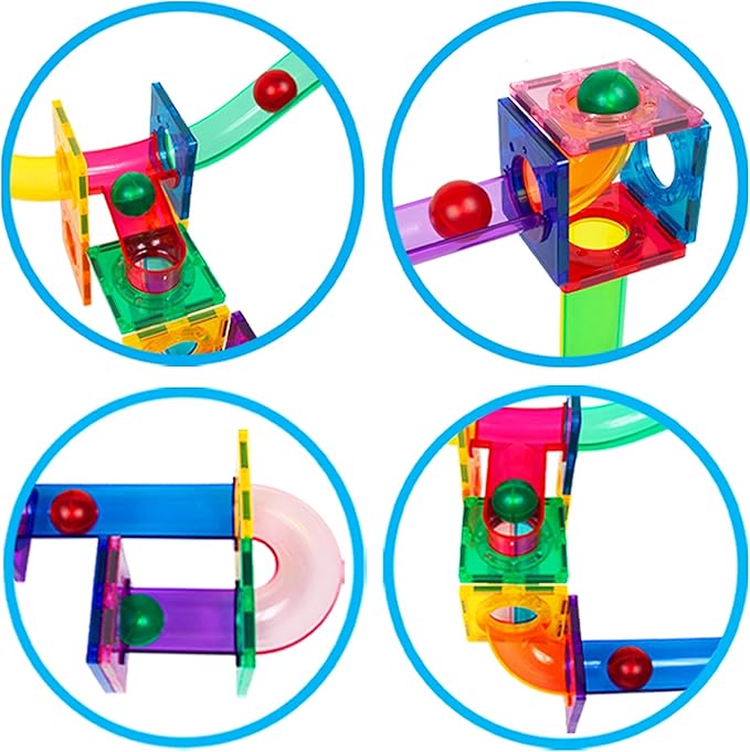 PicassoTiles Motion Activated Marbles 4pc LED Light-Up Glow in The Dark Translucent Balls for Marble Run Race Racetrack Maze Magnetic Construction Magnet Tiles Building Block STEM Education Kids Toys