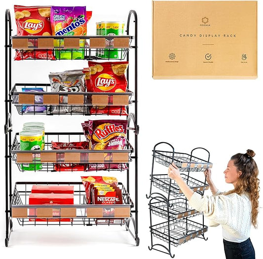 Candy Display Rack | Stackable Candy Organizer | Snack Organizer For Countertop | Snack Shelf And Chip Rack For Stores | Snack Display For Counter | Snack Stand For Office 2-Pack