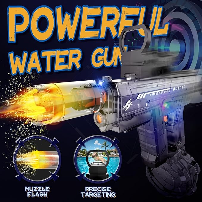 Electric Water Gun for Adults and Kids, Light Up Automatic Squirt Gun Watergun, 800CC Large Capacity, 26-33 FT Long Range, Summer Outdoor Beach Pool Party Toy Gift