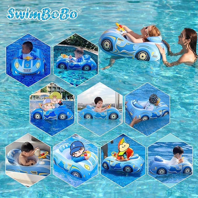 Swimbobo Toddler Pool Float with Seat Boat Inflatable Ride-on Car for Kids Outdoor Toys