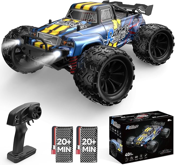 1:16 Scale RC Cars for Adult, Remote Control Car Fast 40KPH Hobby RC Cars for Boys Age 8+, 4x4 All Terrain Off-Road RC Truck for Kids with 2.4 GHz Remote Control 2 Rechargeable Batteries
