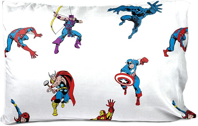 Saturday Park Marvel Comics Avengers Invincible Full Sheet Set - 4 Piece 100% Organic Cotton Sheets - GOTS & Oeko-TEX Certified (Marvel Official)