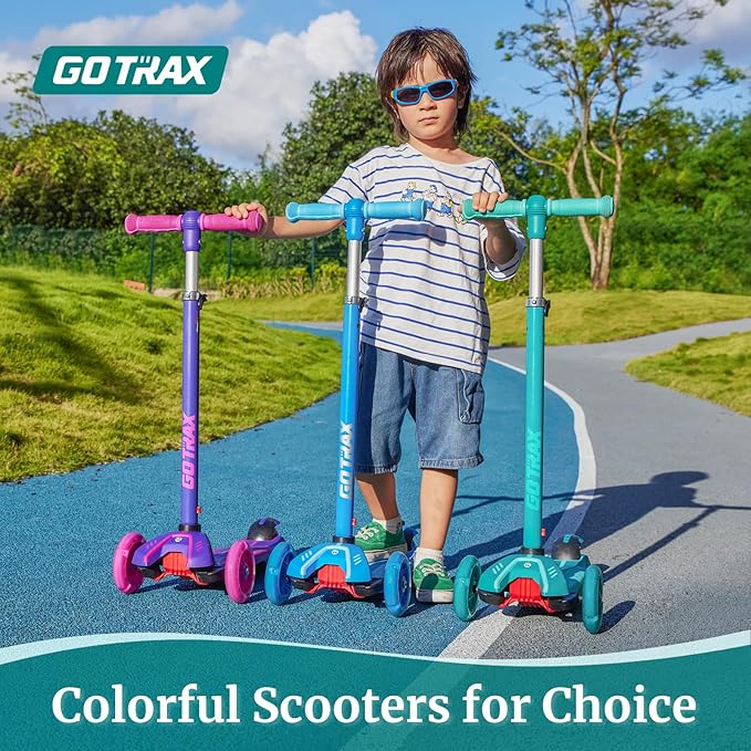 Gotrax KS1 Kids Kick Scooter, LED Lighted Wheels and 3 Adjustable Height Handlebars, Lean-to-Steer & Widen Anti-Slip Deck, 3 Wheel Scooter for Boys & Girls Ages 2-8 and up to 100 Lbs