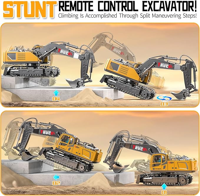17CH Remote Control Excavator Construction Toy for Boys - 2400mAh RC Excavator Toy with Metal Shovel/Spray/Lights/Sounds, RC Digger Construction Vehicles Toys Excavator Toys Gift for Boys 8-12 Yr Old