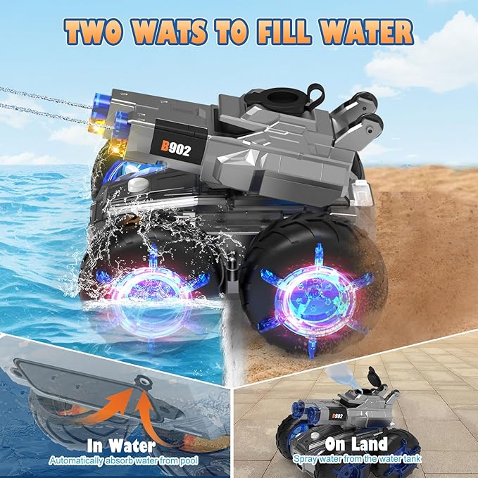 Amphibious Remote Control Car with Water Gun,Waterproof Monster Truck Toys,Rc Boat Summer Water Swimming Pool Toy,Gesture Sensing RC Stunt Cars,Birthday Gifts for Boys Girls Teens 8 9 10 11 12 13+ yrs
