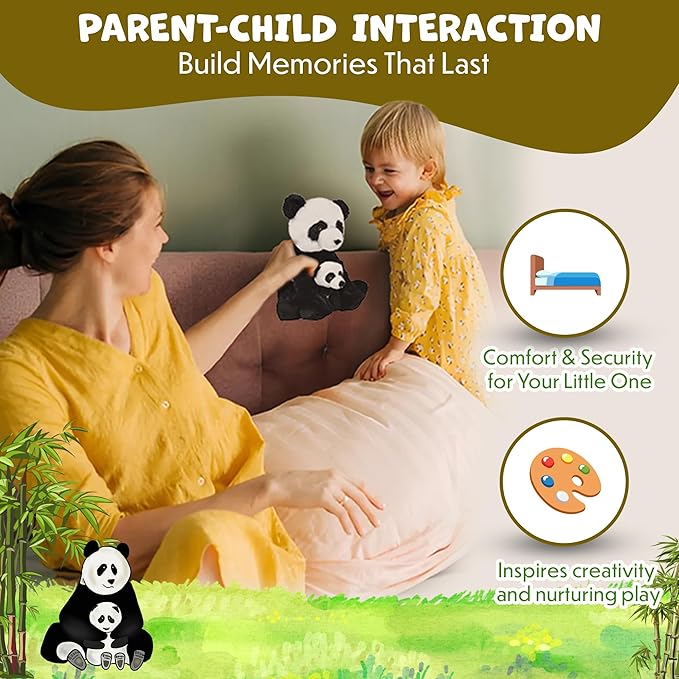 Mom and Baby Stuffed Animals for Boys & Girls, Safari Baby Shower Decorations, Nursery Decor, Zoo Animals for Toddlers, Quality Realistic Toys for Kids, Cute, Soft, Huggable, Squeezable (9.5" Panda)