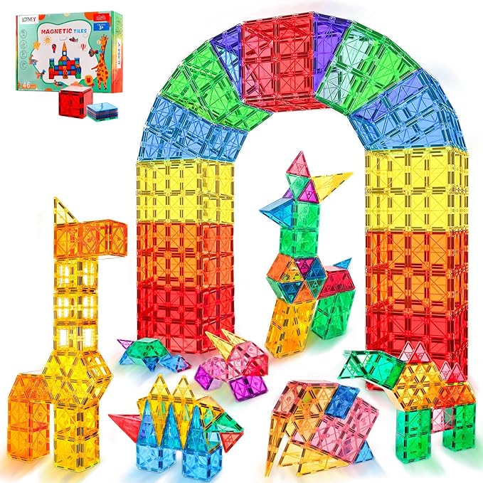 Magnetic Tiles for Kids, Magnetic Blocks Building Toys, 3D Magnet Tiles Preschool Educational Stacking STEM Toys for Toddlers Kids 3 4 5 6 7 8-12