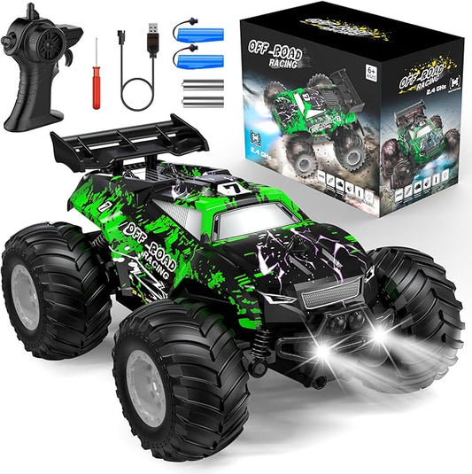 Remote Control Car, All-Terrain Remote Control Car for Boys, Rechargeable Rc Truck with LED, 1:20, 10KM/H, 2 Motors, 2.4GHZ, Speed Friendly, Sturdy, Rc Cars for Christmas, Kids, Beginner