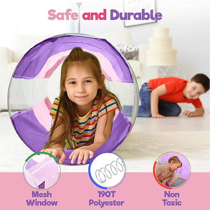 Hide N Side 6ft Crawl Through Play Tunnel Toy, Pop up Tunnel for Kids Toddlers Dogs Babies Infants & Children Gift Indoor & Outdoor Action Toy Tunnel