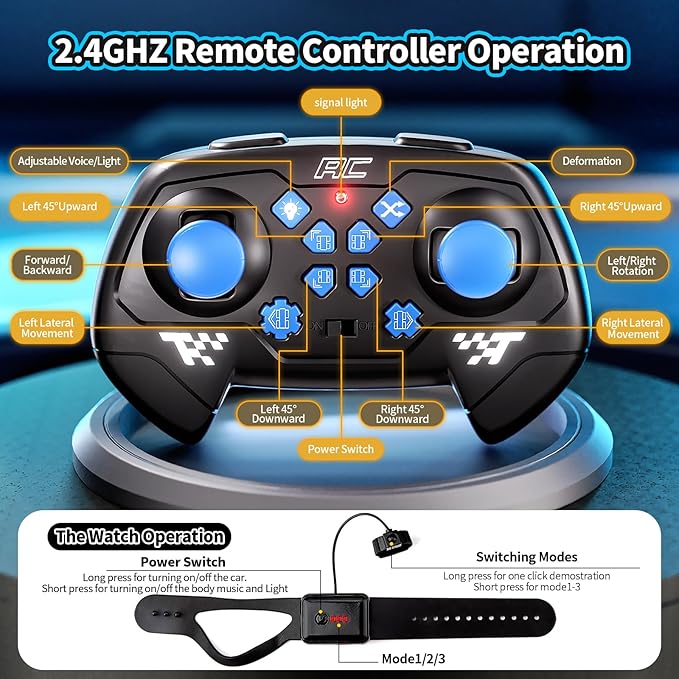 Remote Control Car, 2.4GHz 4WD Gesture Sensing RC Stunt Car, Drift Hand Controlled Twist Cars with Light & Music, Cool Birthday Gifts for Kids Boys Toy Age 6 7 8 9 10 11 12 Years Old(Blue)