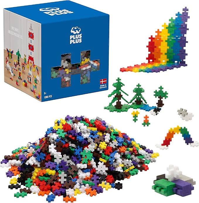 PLUS PLUS - Open Play Set - 1200 Piece - Basic Color Mix, Construction Building Stem Toy, Interlocking Mini Puzzle Blocks for Kids