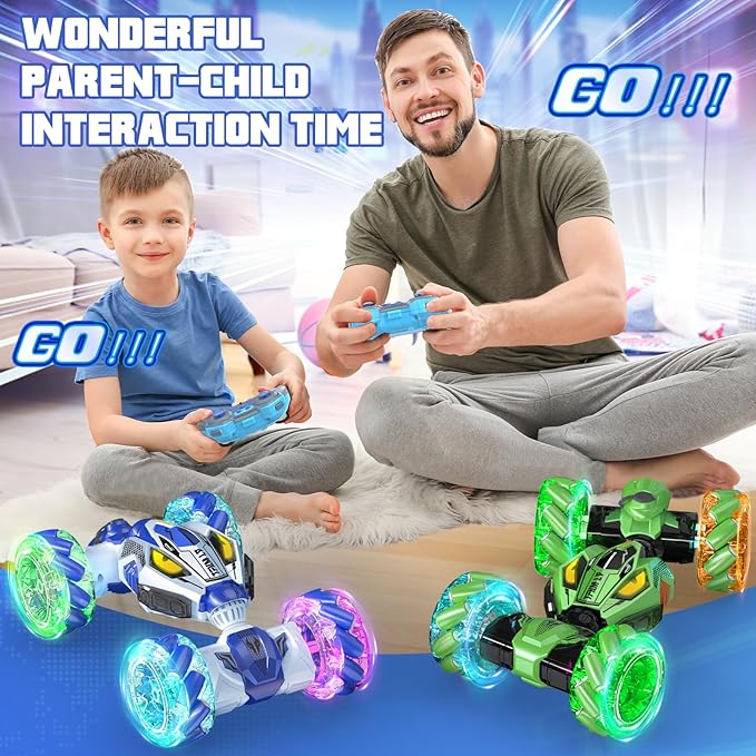 Gesture Sensing RC Stunt Cars - Toys for Boys Girls 6-12 | Best Gifts for Kids 6-12 Years Old | 4WD 360° Rotating Remote Control Transform Car | All-Terrain Off Road Vehicle with Lights Music Blue