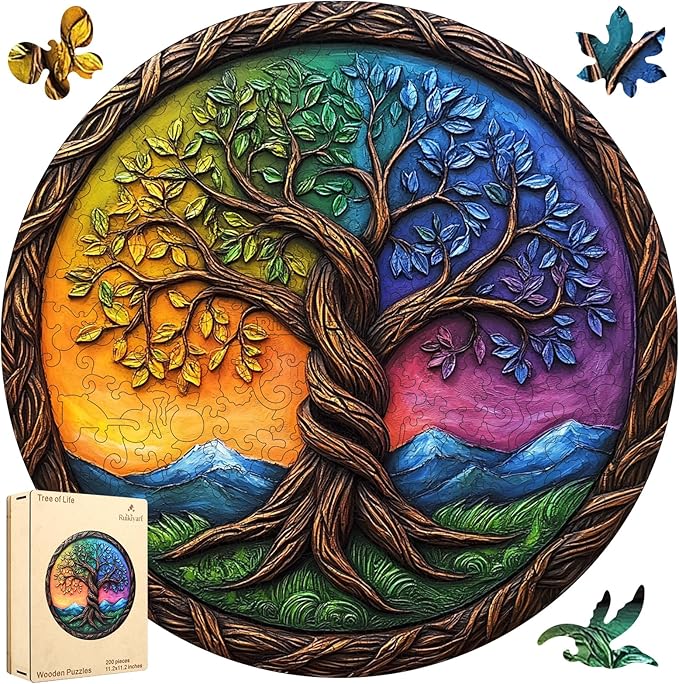 Tree of Life Puzzles for Adults,200 Pieces Wooden Jigsaw Puzzles for Adults and Kids,Extra Thick 5MM,Unique Irregular Shape Tree Puzzles,Family Game Birthday Gifts,11.2x11.2Inches