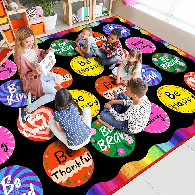 Classroom Rugs, Preschool Rugs for Elementary, School Learning Seat Area Rug, Non-Slip Educational Classroom Carpet, Washable Kids Mat for Playroom Nursery (Style 9, 13'x 7'5")