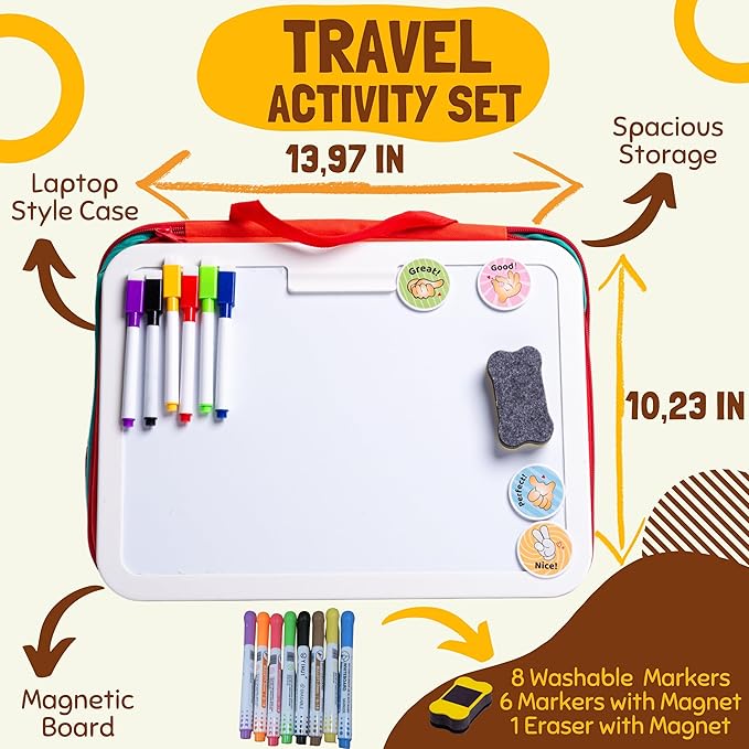 Toddler Travel Toys – My Preschool Busy Book, Airplane Activities for Kids Ages 3-5, Reusable Sticker Book, Water Coloring Book, Preschool Workbooks, 3D Puzzle, Travel Toy for Car or Plane