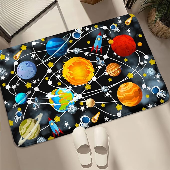 Outer Space Rugs Small Size Universe Solar System Planet Theme Carpets Kids Rugs for Playroom Educational Learning Area Rug for Living Room Bedroom Indoor Crystal Polyester Floor Sofa Mats, 2'×3'
