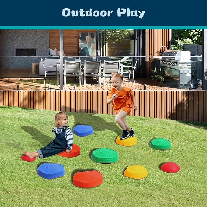 makarci stepping stones for kids, 10pcs preschool toys promoting balance coordination skills indoor or outdoor play obstacle courses also autism sensory products for toddlers