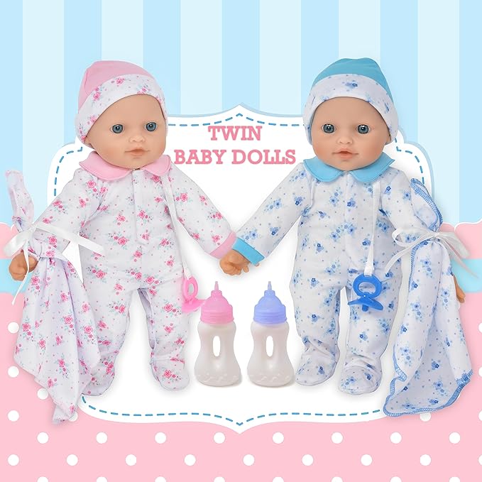 Gift Boutique - Soft Body Twin Baby Dolls for Toddlers in Gift Box, 12 Inch Baby Doll with Pacifier, Baby Girl Doll and Baby Boy Doll
