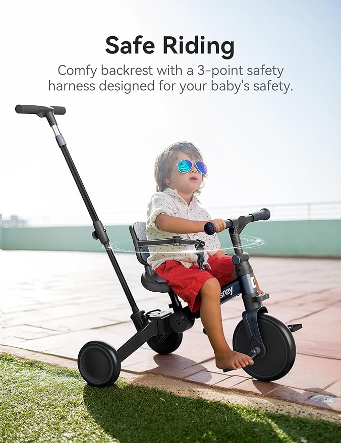 besrey 5 in 1 Toddler Bike, Toddler Tricycle for 1-3 Year Old, Trike with Push Handle, Backrest and Safety Belt, Birthday Gifts and Toys for Boys and Girls, Balance Bike