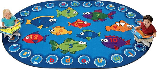 Carpets for Kids 6805 Fishing for Literacy 6ft x 9ft Oval Educational, Area Rug, 6ft x 9ft, Blue