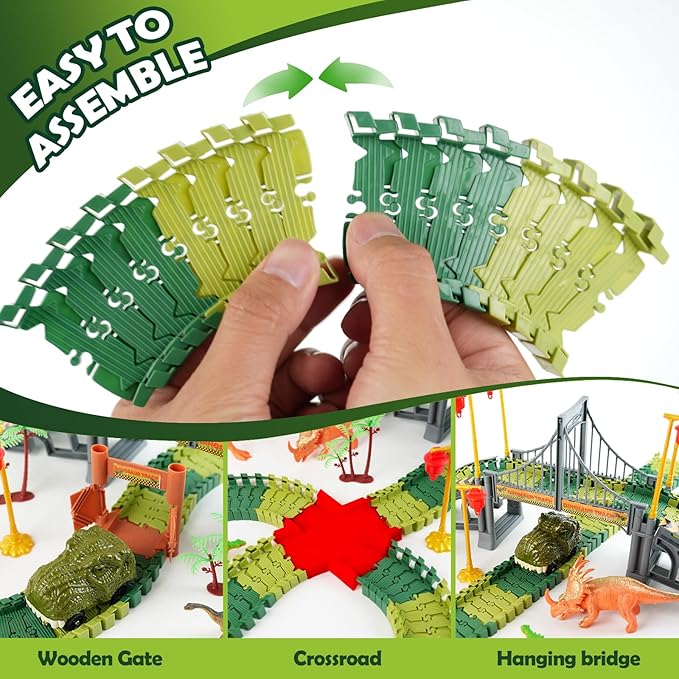 Dinosaur Track Toys for Kids 3-5 4-7 - Best Birthday Gifts for Boys Ages 3 4 5 6 7 Year Old - Flexible Dinosaur Race Car Track Set, Create a Dino World Adventure